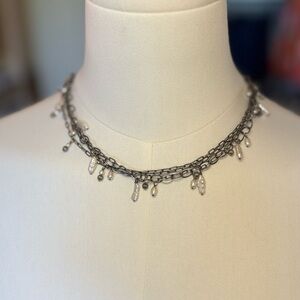 Layered Silver Necklace with Freshwater Pearl Drops | Like New | ~17” Adj. Chain